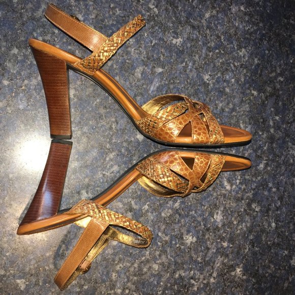 Cole Haan Tan & Metallic Gold Braided Strap Sandal - Picture 6 of 8